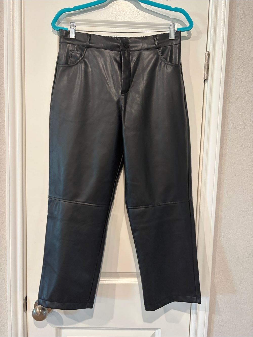 Black Faux Leather Straight Leg Pants